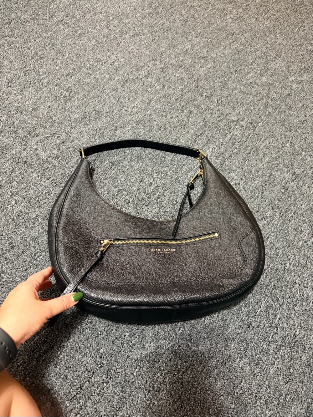 Marc Jacobs Black Leather Crescent Shoulder Bag with Gold Hardware